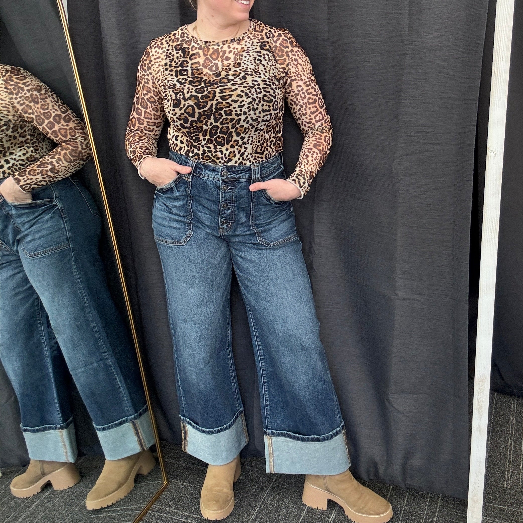 Wide Leg Cuff Jeans