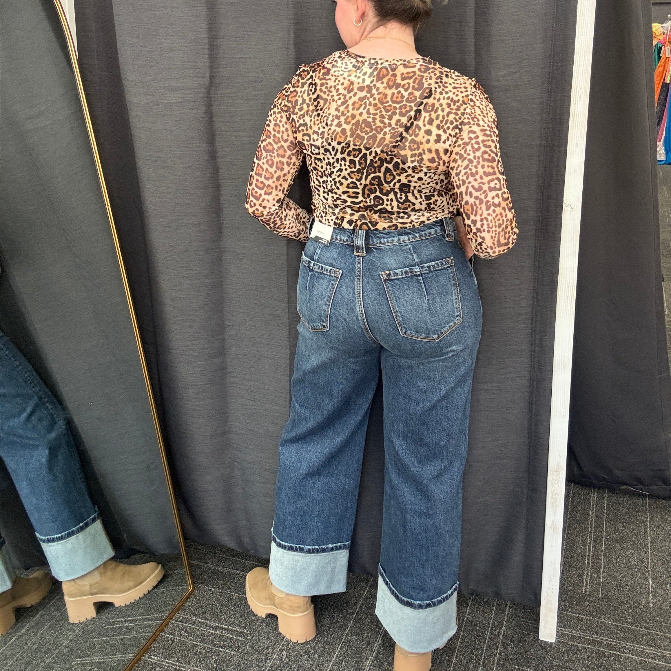 Wide Leg Cuff Jeans