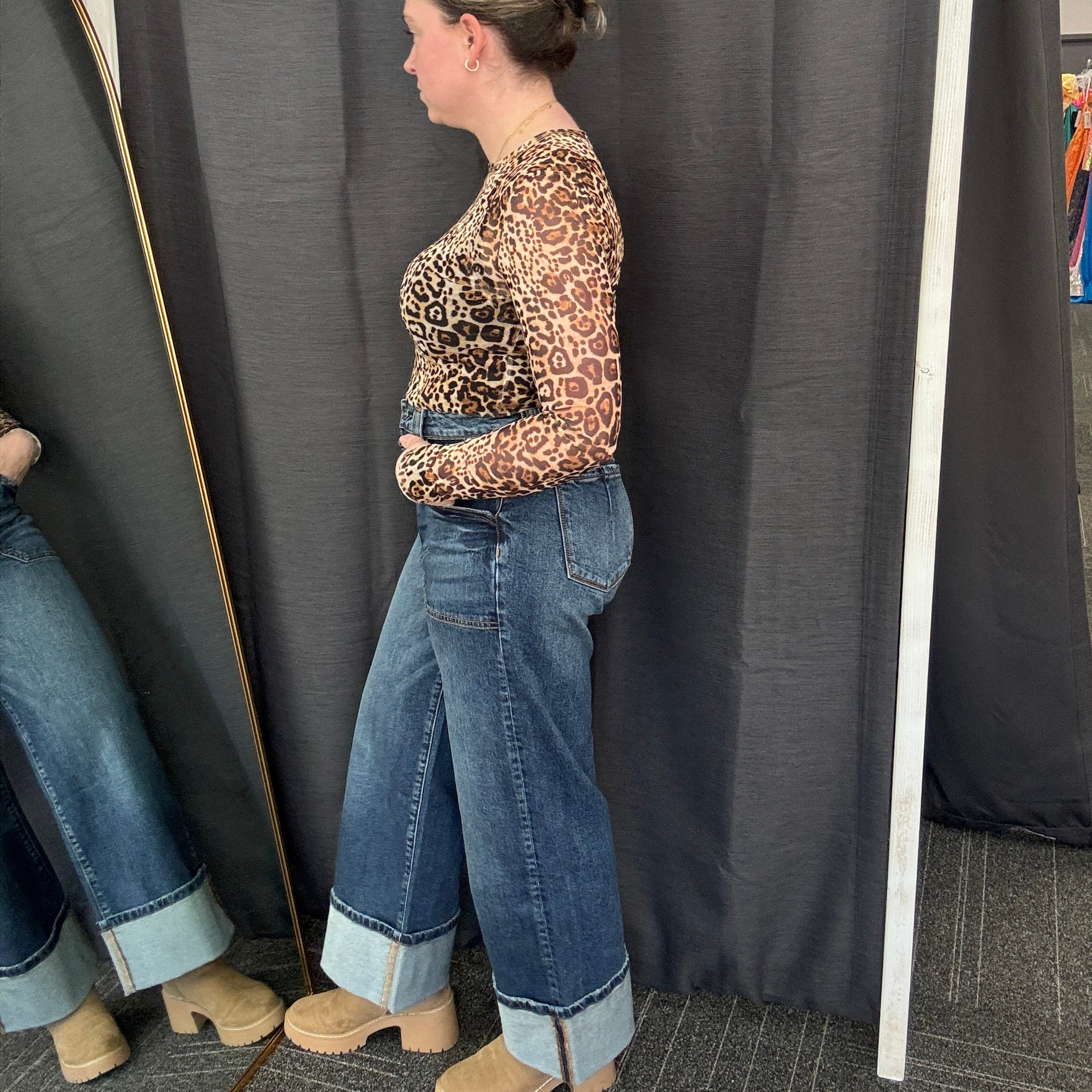 Wide Leg Cuff Jeans