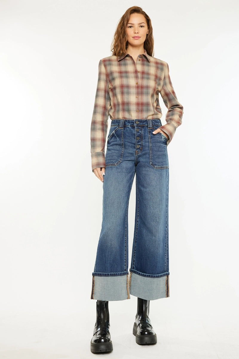 Wide Leg Cuff Jeans